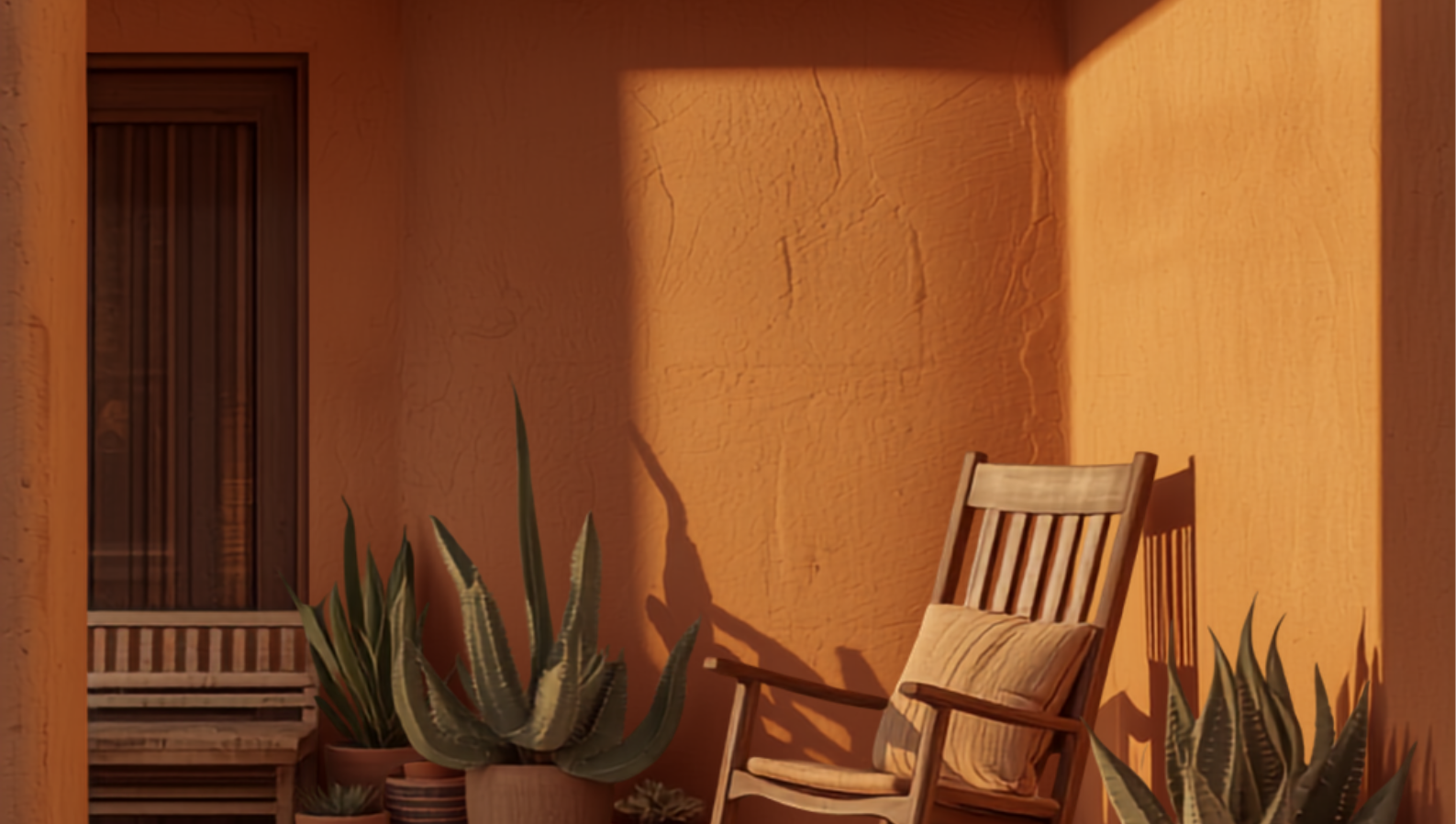 Welcoming front porch of a Southwestern Tucson home at golden hour, a comfortable setting for aging in place
