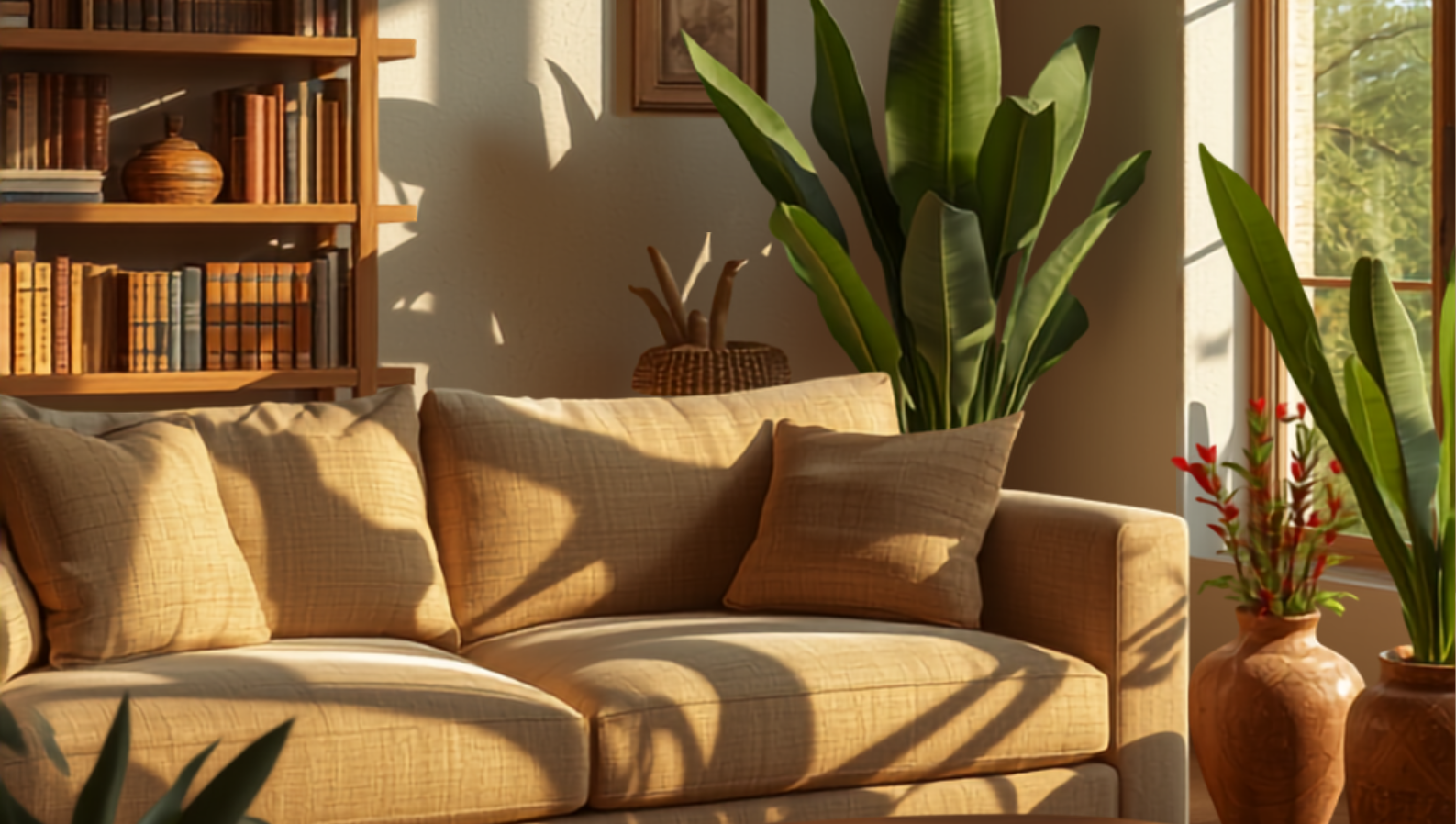 A warm Tucson living room with a sofa, books and board games, a welcoming space for companion care